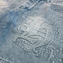 Load image into Gallery viewer, HastaMuerte Denim Flame Short w Rhinestones
